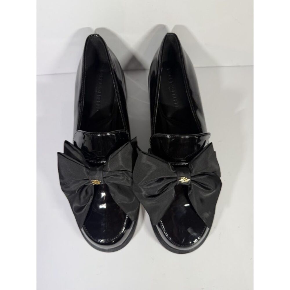 Karl Lagerfeld Paris Camilia Black Patent Leather Bow Slip-On Loafers Size 8